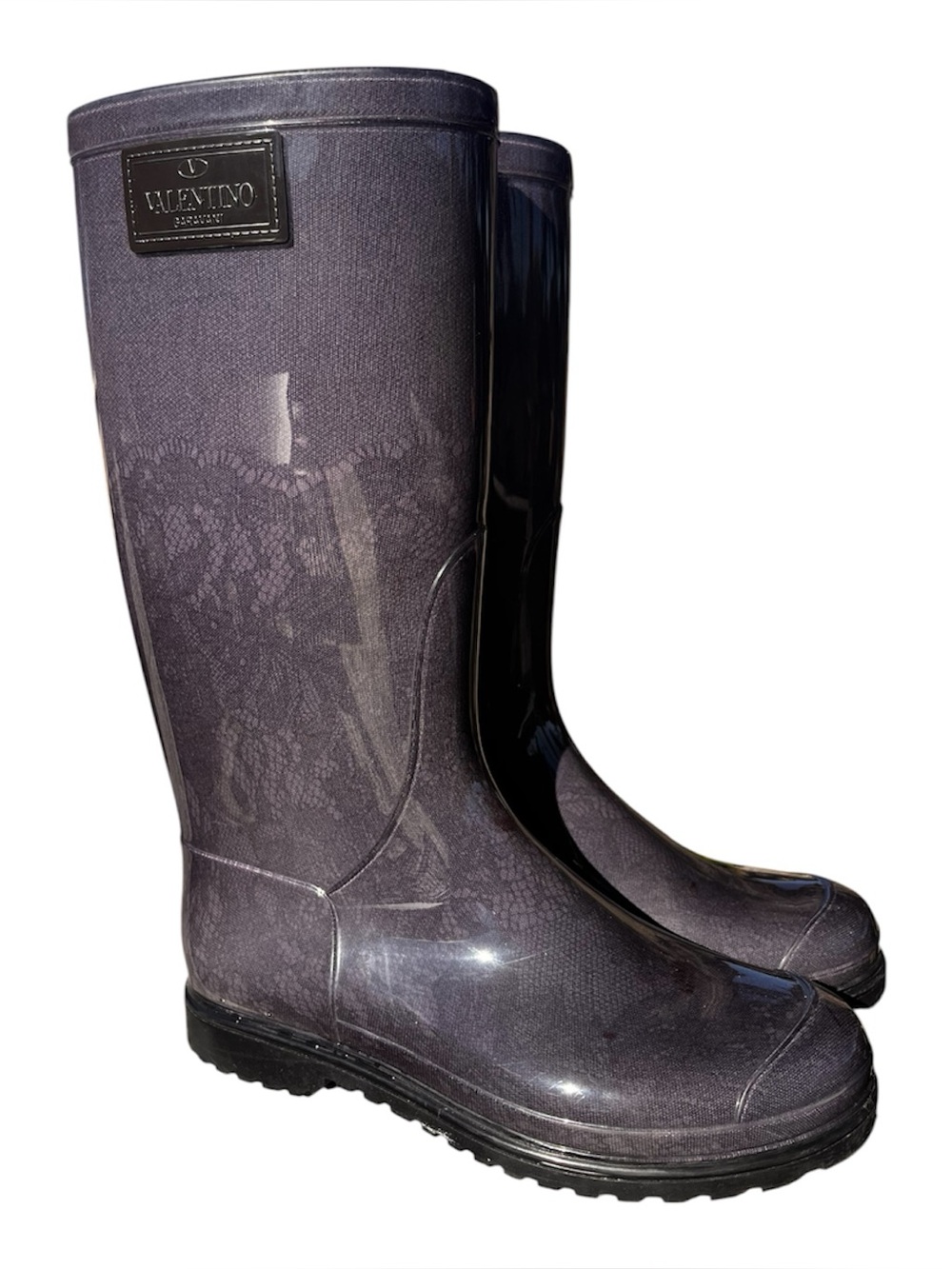 Valentino Garavani Blue Blush Lace-Printed Rubber Rain Boots Size 36 / 6 US